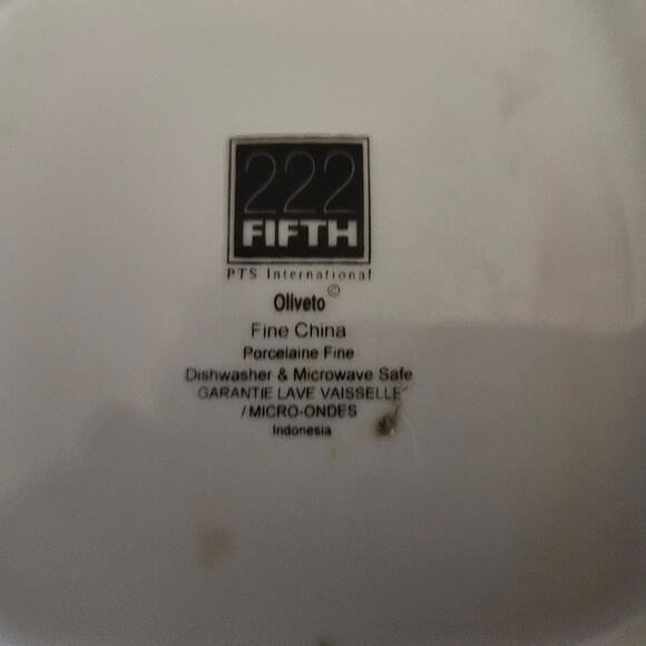 222 Fifth Oliveto 6" Square Bowl Olive Branch Design Fine China Indonesia - Picture 5 of 5